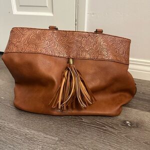 Brown Embossed Leather Tote Bag